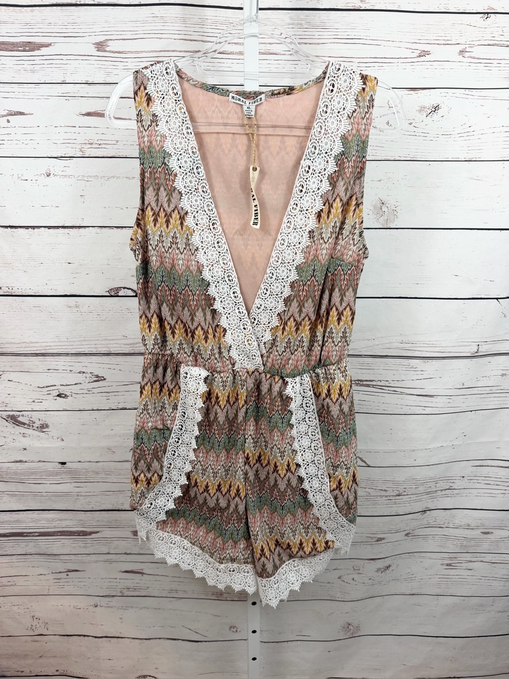 Moral Fiber Multicolor Chevron Lace-Trim Sleeveless Romper Size XL